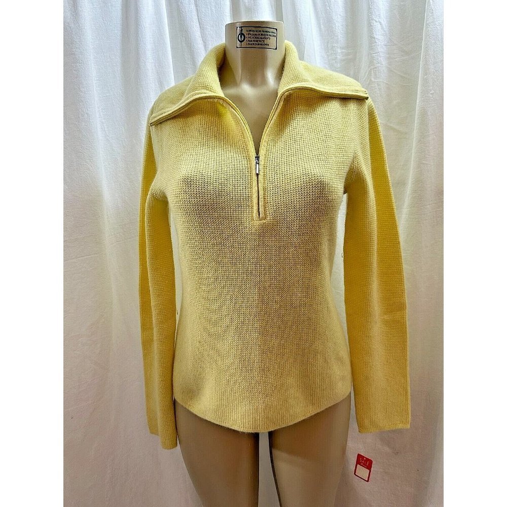 Tahari Womens Long Sleeve 3/4 Zip Cashmere Turtleneck Yelow Made Japan Sz M #989